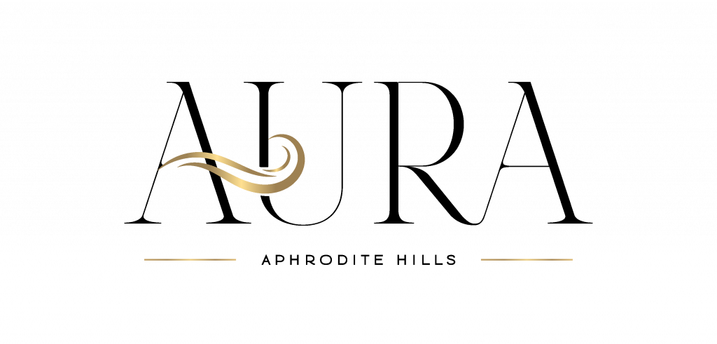 Property Logo, word 'Aura' and 'Aphrodite Hills' written.