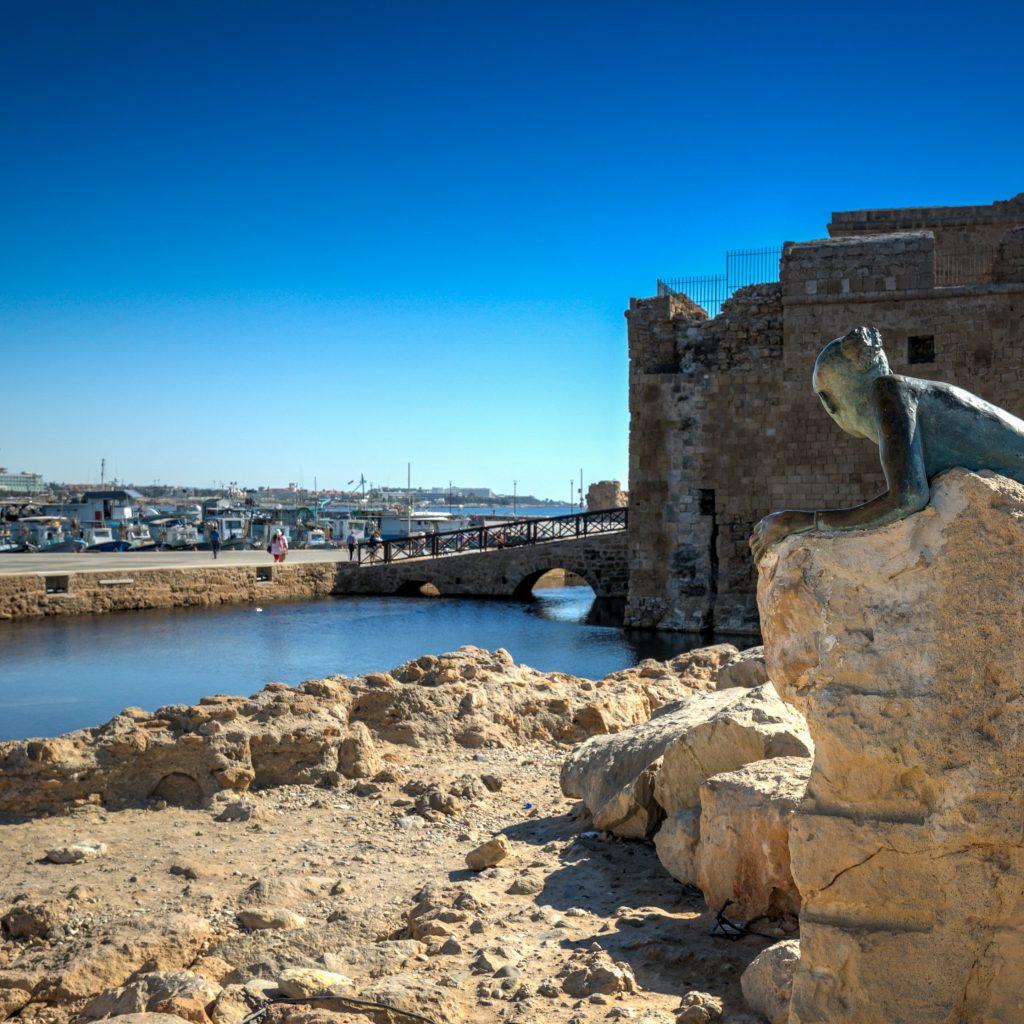 Looking toward Paphos Castle with view of the harbour behind. Presented by Comark Estates,