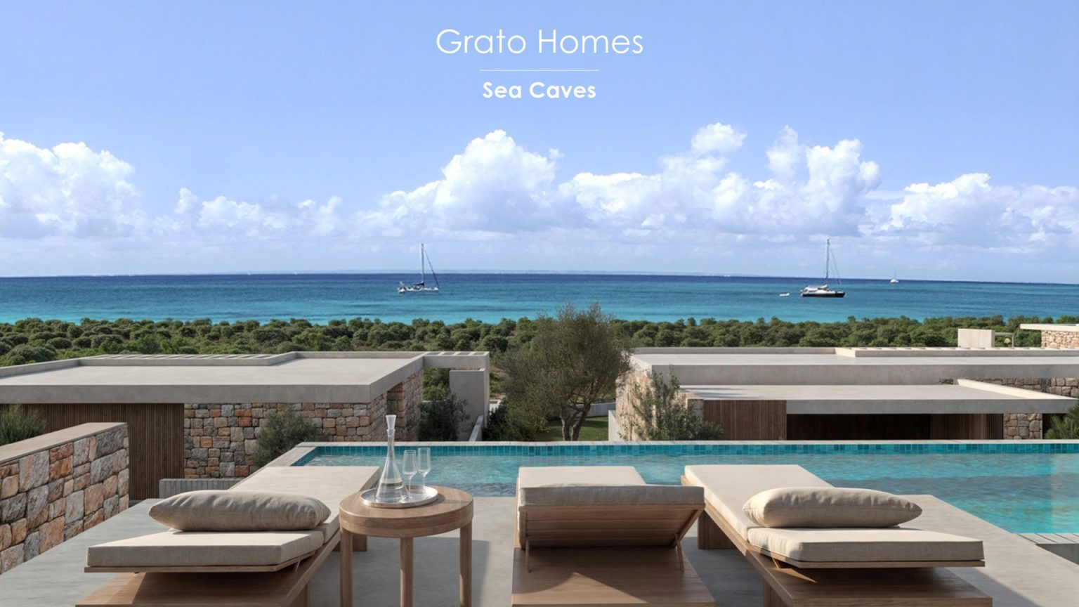CGI of new build property in Sea Caves, Paphos; pool looking directly out to Sea